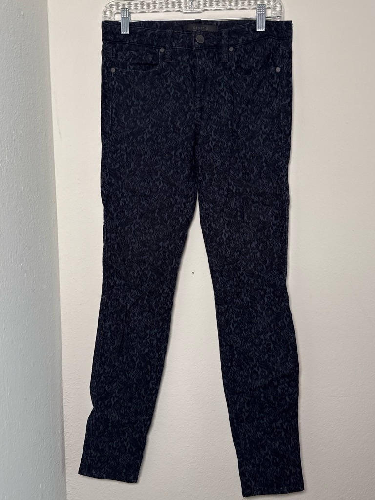 Genetic Denim Skinny Jeans Navy Floral Jacquard Size 27